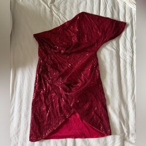 Red Sequin One-Shoulder Dress